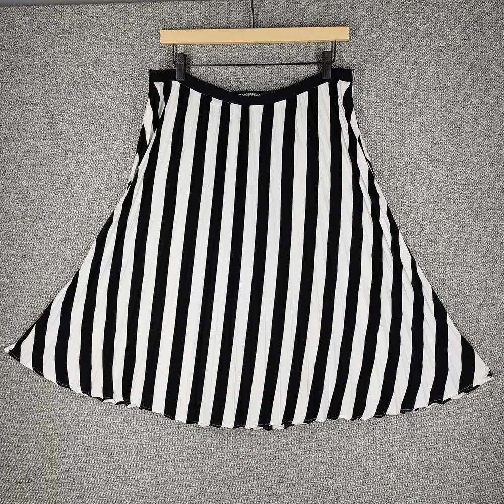 KARL LAGERFELD PARIS WOMEN'S STRIPED WHITE / BLACK PLEATED MIDI SKIRT SIZE 10